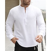 economico Camicie di lino-Per uomo Camicia Camicia di lino Camicia popover Camicia casual Camicia di cotone Semplice Vacanza Camicia hawaiana Nero Bianco Giallo Verde chiaro Manica Lunga Colletto alla coreana Primavera Autunno