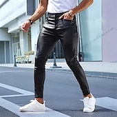 voordelige casual broek-Voor heren Broek Zomerbroek Korte broek van imitatieleer Zak Effen Comfort Ademend Vakantie Streetwear Stijlvol Sportkleding Zwart