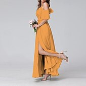 abordables Robe de cocktail-Femmes Robe Longue Maxi Robe Robe de Bal Robe de Soirée Robe de Cocktail Mode Soirée Occasion Spéciale Date Coupe régulière Uni Manche Courte Col en V Jaune Vert Claire Bleu Vert Été
