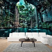 billiga Skogstapet-låg dal grotta vattenfall landskap hängande gobeläng väggkonst stor gobeläng väggmålning dekor fotografi bakgrund filt gardin hem sovrum vardagsrum dekoration