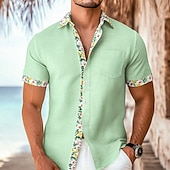 abordables Vacaciones-Hombre Camisa Camisa de lino Camisa de verano Ropa de playa Abotonar la camisa Color sólido Vacaciones Maldición Negro Blanco Verde Claro Azul claro Manga Corta Cuello Verano Primavera verano Ropa