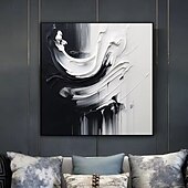 ieftine Picturi Abstracte-pictură în ulei realizată manual, pânză, artă de perete, decorare modernă, abstractă, alb-negru, pentru decorarea casei, cadru întins, pictură suspendată/pictură rulată fără cadru, neîntinsă