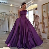 ieftine verde-Rochii de Quinceanera Tip A-Line Rochie Elegantă pentru Nuntă Invitată Lungime Până la Podea Fără Mâneci Cu Un Singur Umăr din Poliester Fără Spate cu Fendă