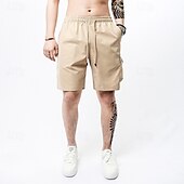baratos Clássico-Homens Bermuda Cargo Calção Shorts de verão Com Cordão Cintura elástica Bolso multi Número Conforto Vestível Comprimento do joelho Ao ar livre Esporte Diário Moda Casual Preto Cáqui
