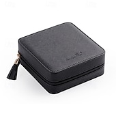 abordables Rangement et organisation-Boîte à bijoux de voyage avec miroir, étui de rangement portable en cuir PU, boîte à bijoux multifonctionnelle pour boucles d&#039;oreilles, bagues, colliers et accessoires
