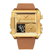 preiswerte Quarz-Uhren-Herren Digitaluhr Quarzuhr Retro Vintage Großes Ziffernblatt Armbanduhr LED-Hintergrundbeleuchtung Chronograph Wasserdicht Echtes Leder Beobachten