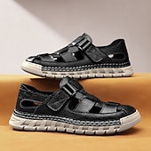 billiga Avslappnade sandaler-Herrsandaler Vita sportsandaler med stängd tå, justerbara remmar och slitstark sula för utomhusaktiviteter och vattensporter