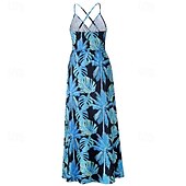 economico Abiti Floreali Stampati-Per donna Abito Midi Abito Estivo Abito Sottoveste Abito Boho Moda Moderno Quotidiano Spiaggia Weekend Vestibilità regolare Floreale Senza Maniche Scollo a V blu acqua Nero Rosa Arancione Estate