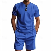 cheap Men&#039;s Tee Sets-Men&#039;s T-shirt Suits 2 Pieces Outfits Tee &amp; Shorts Short Sleeve Crew Neck Summer Plain Fashion Casual 2 Piece Vacation Daily Wear Going out Black White Royal Blue Top Tee for Men