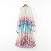 abordables Art &amp; Design Robes-Femmes Robe Midi Robe Fleurie Mode Moderne Quotidien Sortir Week-end Coupe régulière A Ombre manche longue Col en V Rouge Bleu Violet Été