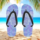 cheap Vacation Sandals-Men’s Blue Leaf Printed Flip Flops – Tropical &amp; Stylish Style for Beach Vacations, Island Hopping &amp; Beachside Dinners