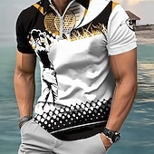 Men's Graphic Zip Polo Short Sleeve Turndown Modern Casual / Sporty Sports & Outdoor Athleisure Casual Daily 3D Print Summer Black-White3
