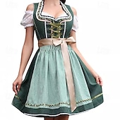 billige Dirndl-Kvinnens Oktoberfest dirndl kjole snøring satengbånd rutete ølfestival forkle tradisjonell kjole Oktoberfest