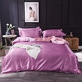 cheap Sheets &amp; Pillowcase-Pure Color Washed Silk Ice Silk Satin Simulated Silk Four-piece Set Summer Home Textile Bedding