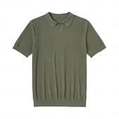 preiswerte Klassisches Poloshirt für Herren-Herren Polo Strick-Polopullover Geschäft Lässig V Ausschnitt Kurzarm Formell Linien / Wellen Neuheit Sommer Ganzjahres Schwarz Weiß Armeegrün Beige Kaffee Polo