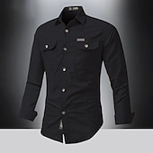 cheap Men&#039;s Work Shirts-Men&#039;s Shirt Summer Shirt Casual Shirt Button Up Shirt Cargo Shirt Black White Red khaki Dark Blue Long Sleeve Plain Shirt Collar Vacation Hawaiian Pocket Clothing Apparel 100% Cotton Fashion Casual