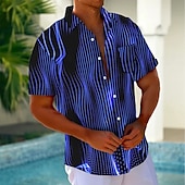 ieftine Model Geometric-Bărbați Geometric Dunga Neon Cămașă Cămașă de vară Camașă cu nasturi Manșon scurt Moda Casual În aer liber Vacanță Zilnice Vară Primăvară Răsfrânt Imprimare 3D cămăși cu guler Un buzunar frontal