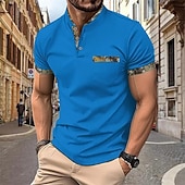 preiswerte Klassisches Poloshirt für Herren-Herren Waffel-Poloshirts Golfshirt Arbeit Lässig Revers Kurzarm Basic Modern Farbblock Patchwork Knöpfe Sommer Frühling Normale Passform Schwarz Weiß Königliches Blau Khaki Grau Waffel-Poloshirts