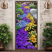 お買い得  ガレージとドアのバナー-夏の小花のドア装飾 ドアカバー ドアタペストリー ドアカーテン装飾 バックドロップ 屋内/屋外ドアバナー フロントドア用ファームハウス