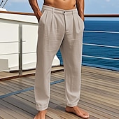 abordables Vacances-Homme Pantalons en Lin Pantalons Pantalon d&#039;été Pantalons de Plage Avec Poches Plis Uni Confort Respirant Vacances Quotidien Fête Hawaïen Boho Noir Blanche