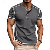 cheap Casual Henley Tee-Men&#039;s T Shirt Henley Shirt Tee Short Sleeve Shirt Short Sleeve Crewneck Summer Plain Fashion Designer Basic Plain Vacation Street Going out Black White Dark Navy Top Tee for Men