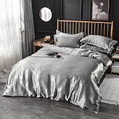 cheap Sheets &amp; Pillowcase-Pure Color Washed Silk Ice Silk Satin Simulated Silk Four-piece Set Summer Home Textile Bedding
