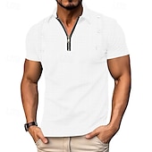 levne Dovolená-Pánské Polo na čtvrt zip Golfová košile Denní Dovolená Čtvrtletní zip Krátký rukáv Módní Základní Bez vzoru Žakár Léto Běžný Černá Bílá Námořnická modř Nebeská modř Khaki Šedá Polo na čtvrt zip