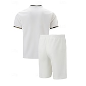 cheap Men&#039;s Tee Sets-Men&#039;s Waffle Shirt T-shirt Suits 2 Pieces Outfits Tee &amp; Shorts Short Sleeve Standing Collar Summer Color Block Fashion Casual 2 Piece Front Pocket Vacation Daily Wear Going out Black White Royal Blue