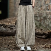 economico Pantaloni in lino e cotone semplici-Per donna Pantaloni in cotone e lino Pantaloni Eleganti Moda Streetwear Lunghezza intera Naturale Tinta a nodi Tasca Elastico in vita Comodo All&#039;aperto Confortevole All&#039;aperto Vacanza Abbigliamento