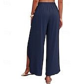 economico Pantaloni in lino e cotone semplici-Per donna Pantaloni in cotone e lino Pantaloni Eleganti Casual Lunghezza intera Naturale Semplice Elastico in vita All&#039;aperto Confortevole Streetwear Uscire Aalbicocca Giacinto Blu cielo chiaro Nero