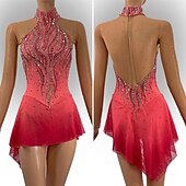 abordables Vestidos de Patinaje Artístico-Vestido de patinaje artístico Mujer Chica Patinaje Sobre Hielo Vestidos Rojo Dedo Pulgar Costura asimétrica Malla Alta elasticidad Entrenamiento Competición Ropa de Patinaje Clásico Cristal / Strass