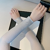 economico Maniche &amp; Sciarpa-Set di maniche di protezione solare scintillanti con strass ad alta elasticità, per donna, maniche dimagranti, stile mondano, maniche corte, maniche estive.
