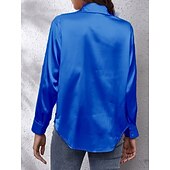 voordelige Dames eenvoudige tops-Dames Overhemd Effen Kleur Bloemig Effen Stijlvol Modern Casual Lange mouw Overhemdkraag Normale tops Dagelijks Knop Zwart Wit Blozend Roze Wijn Marine Blauw Zomer Lente