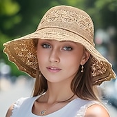 billiga Solhattar-solhatt med bred brätte, elegant vikbar strandhatt som andas för kvinnor, handtvättbar, stor sommarhatt för solskydd