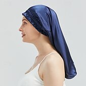 abordables sombreros caseros-Diadema larga de seda banda elástica Para dormir con cabello largo transpirable A prueba de viento Cálido sombrero elástico de seda de morera