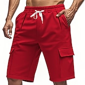 cheap Classic-Men&#039;s Cargo Shorts Shorts Summer Shorts Drawstring Elastic Waist Multi Pocket Plain Comfort Wearable Knee Length Outdoor Sport Daily Fashion Casual Black Red