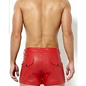 cheap Casual Shorts-Men&#039;s Shorts Summer Shorts Casual Shorts Faux Leather Shorts Pocket Plain Comfort Breathable Short Outdoor Vacation Sport Casual Black Red