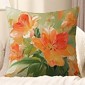 baratos estilo floral e plantas-Capa Decorativa de Almofadas com Flores Pintadas 1PC Capa Macia Quadrada para Almofadas de Sofá para Quarto Sala de Estar