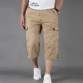 abordables Outdoor-Men's Cargo Shorts Shorts Summer Shorts Drawstring Elastic Waist Multi Pocket Plain Comfort Wearable Calf-Length Outdoor Sport Daily Fashion Casual Black Khaki