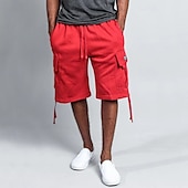 baratos Shorts de moletom-Homens Bermuda Cargo Calção Bolsos Com Cordão Cintura elástica Tecido Conforto Respirável Comprimento do joelho Ao ar livre Férias Desporto Casual Preto Branco