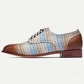 cheap Textured Weave Shoes-Men&#039;s Blue and Tan Woven Oxford Shoes – Retro Lace-Up Casual Shoes for Creative Professionals and Everyday Style