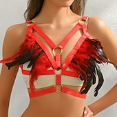 preiswerte Damenkostüme-Drag Queen Stolz Regenbogen Feder-Bralette Harness-BH Erwachsene Damen Sexy Kostüm Pride Parade Pride-Monat Halloween Karneval Einfaches Karnevalskostüm