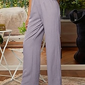 cheap Plain Cotton Linen Pant-Women&#039;s Cotton Linen Pants Slacks Streetwear Casual Full Length Natural Plain Elastic Waist Comfy Comfortable Casual Daily Weekend Grey Navy Black Army Green Summer Regular Fit