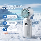 cheap Fans-Folding Handheld Cooling Fan with Ceramic Refrigeration, 13000RPM Motor, 100-Speed Digital Display, Type-C Charging, White
