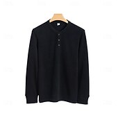 baratos Camisetas e Regatas Elite Masculinas-Homens Camiseta Manga Longa Cor Única Neutra Diário Casual Abotoar Henley Escola Casa Trabalho Todas as Estações Verde Escuro Cinzento Escuro Preto Camiseta Henley