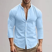 economico Casual da lavoro-Per uomo Camicia in cotone e lino Semplice Vacanza Nero Bianco Cachi Grigio scuro Manica Lunga Colletto alla coreana Abbigliamento