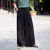 economico Pantaloni in lino e cotone semplici-Per donna Pantaloncini in cotone e lino Pantaloni ispirati al lino Pantaloni in cotone e lino Streetwear Casual Lunghezza intera Naturale Semplice Tasca Elastico in vita All&#039;aperto Confortevole