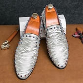 preiswerte Herrenpantoletten &amp; -slipper-Herren-Loafer aus weißem strukturiertem Satin mit bunten Nieten – modische Ballschuhe für Abschlussfeiern und besondere Anlässe