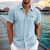 Men's Linen Shirt Beach Shirt Summer Hawaiian Shirt Waves Outdoor Vacation Blue Short Sleeve Stand Collar Summer Spring Clothing Apparel4