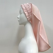 abordables sombreros caseros-Diadema larga de seda banda elástica Para dormir con cabello largo transpirable A prueba de viento Cálido sombrero elástico de seda de morera